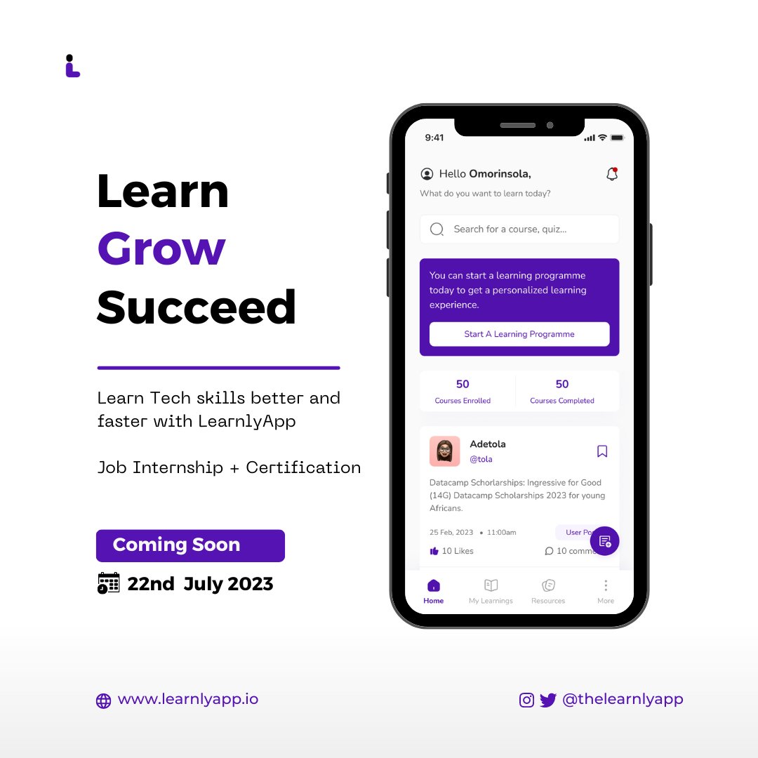 OFFICIAL BRAND LAUNCH: Acquire in-demand tech skills like Product Design, Software Development with LearnlyApp
We are bringing you a mobile app that will be your companion in your journey towards becoming a tech expert. 
#learnlyapp #edutwitter #techskills #skillup #techcommunity