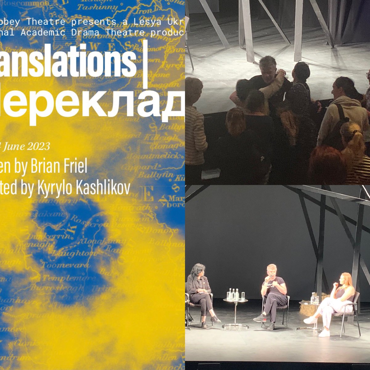 Last night I saw Brian Friel’s Translations <a href="/AbbeyTheatre/">Abbey Theatre</a> in Ukrainian by Ukraine’s National Theatre - fantastic, poignant+funny. Plus an eye-opening Q&amp;A with director Kyrylo. Then Kyrylo+ the Ukrainian audience hugged alot. Theatre at its beautiful best 💙💛 #TranslationsUkraine
