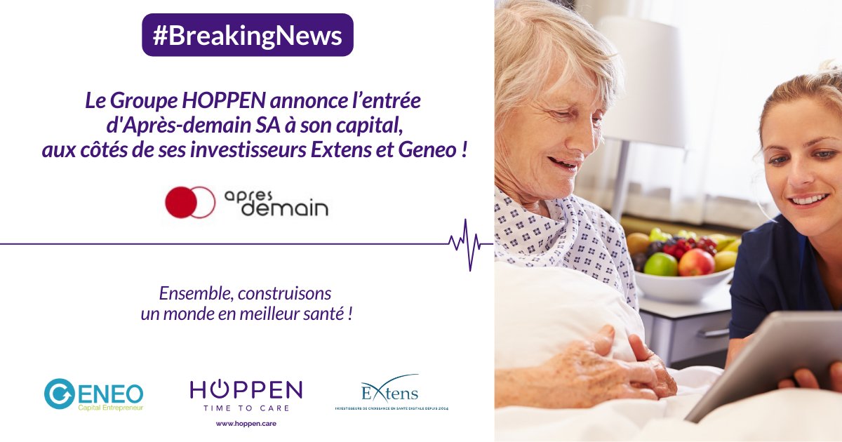 HOPPEN (@hoppen_care) on Twitter photo #BreakingNews : Le Groupe HOPPEN est fier de vous annoncer aujourd’hui l’entrée d'Après-demain SA, la maison mère de la société @DebiopharmFund à son capital aux côtés de ses investisseurs Extens et <a href="/GeneoCapital/">GENEO Capital Entrepreneur</a> ! 👉bit.ly/3qWfRWC #BreakingNews : Le Groupe HOPPEN est fier de vous annoncer aujourd’hui l’entrée d'Après-demain SA, la maison mère de la société @DebiopharmFund à son capital aux côtés de ses investisseurs Extens et <a href="/GeneoCapital/">GENEO Capital Entrepreneur</a> ! 👉bit.ly/3qWfRWC