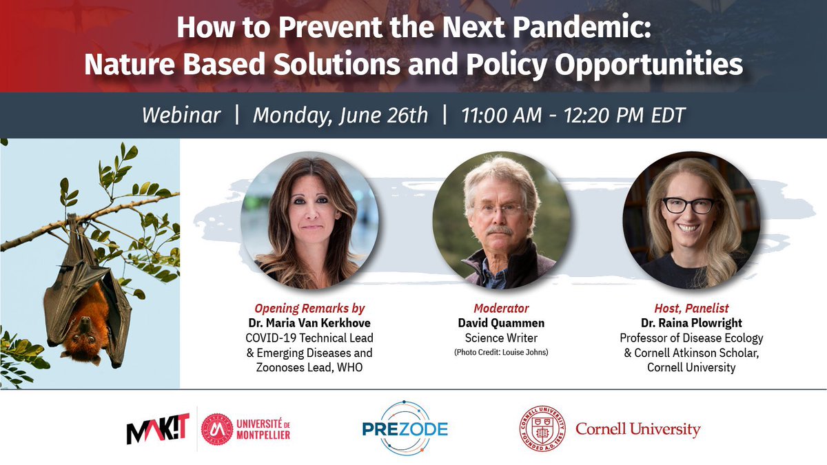 📢 Join our cofounder @IroroTanshi and other experts for an insightful webinar on JUNE 26 - 11AM ET. Theme “How to prevent the next pandemic with nature-based solutions and policy opportunities”🦇🛡🦠 #pandemic #bats #NatureBasedSolutions Sign up here: ecornell.cornell.edu/keynotes/overv…