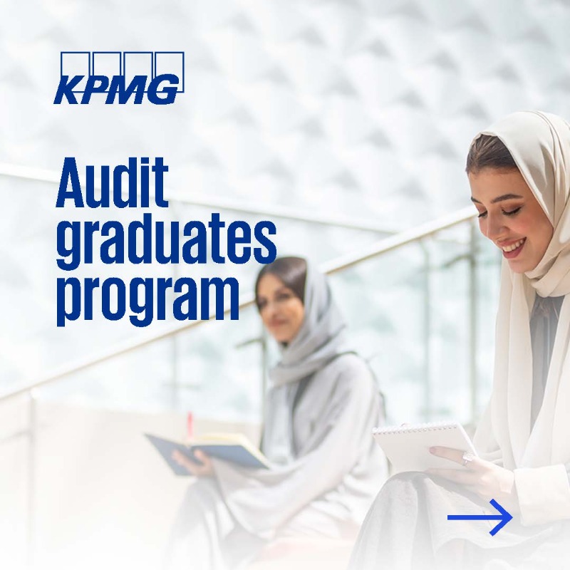 KPMGSaudiArabia's tweet photo. إذا كنت طالباً في تخصص محاسبة ومن المتوقع تخرجك هذا الصيف؟ انضم إلى برنامج الخريجين في قسم المراجعة لدينا في كي بي إم جي لبدء حياتك المهنية أو استكشاف فرص التدريب من خلال الوظائف في المراجعة أو الضرائب. اطّلع على المزيد وتقدّم من خلال الرابط.