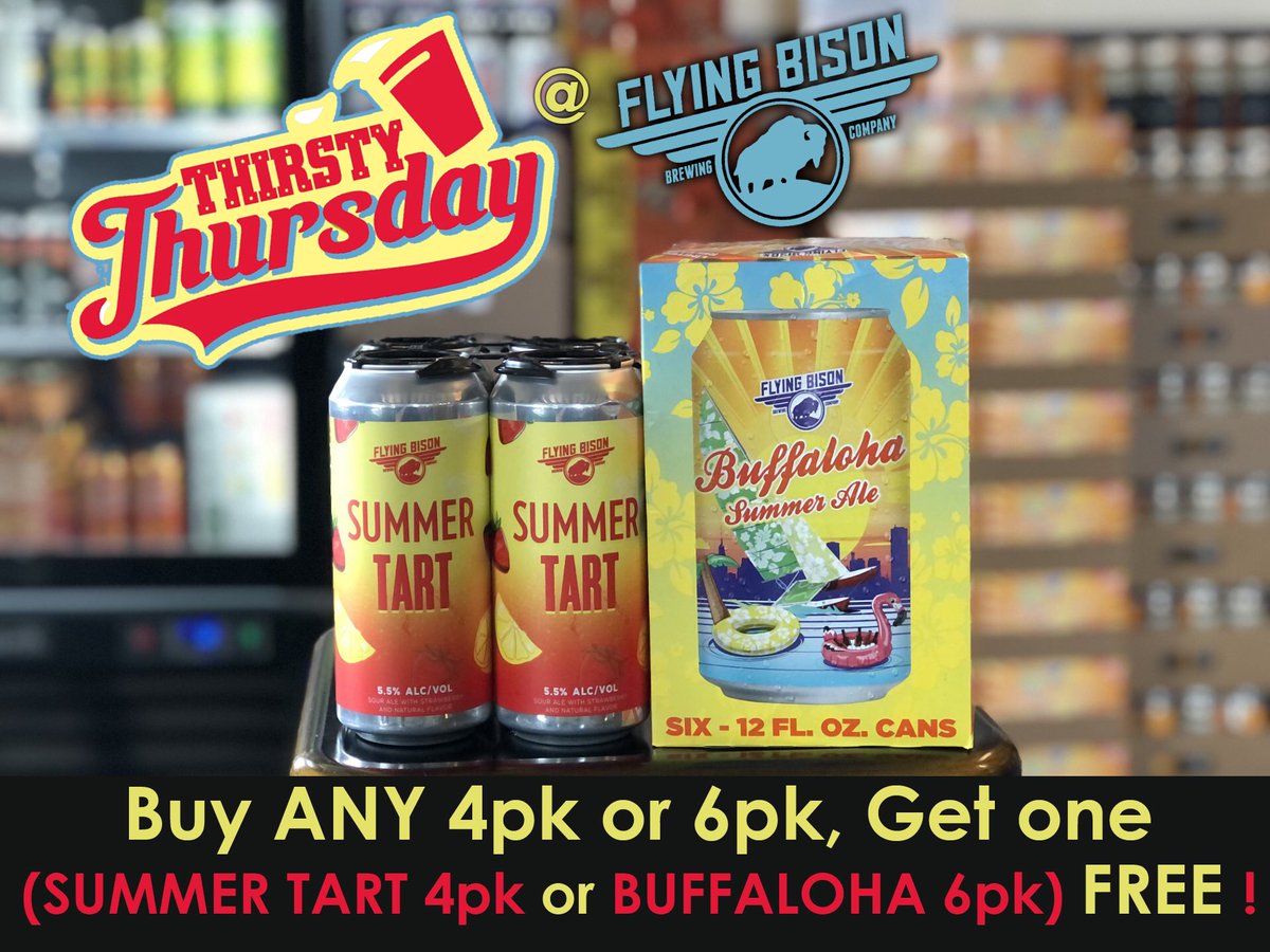Thirsty Thursday returns with BOGO beer specials and <a href="/geekswhodrink/">Geeks Who Drink</a> weekly pub trivia starting at 6:30pm!

Buy any 4pk or 6pk of beer to go, get a free Summer Tart Sour Ale 4pk -or- Buffaloha Summer Wheat Ale 6pk FOR FREE!