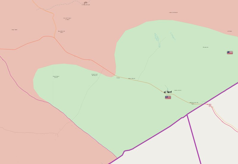 Ryan56969's tweet photo. The "55 kilometer area": Location of the base in southeastern Syria and its surrounding📍🗺️ https://t.co/BzZmkU1GFT