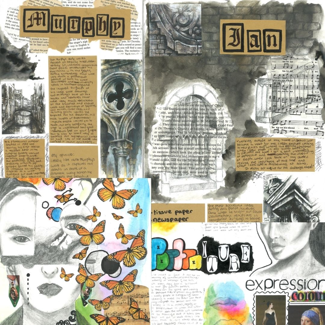 Congratulations to our June 'Artist of the month' for their beautifully presented sketchbook and Ian Murphy inspired mixed media piece.
#mixedmedia #artistofthemonth #artist #artwork #school #artdepartment #collage #combinematerials #ink #coffee #grafite