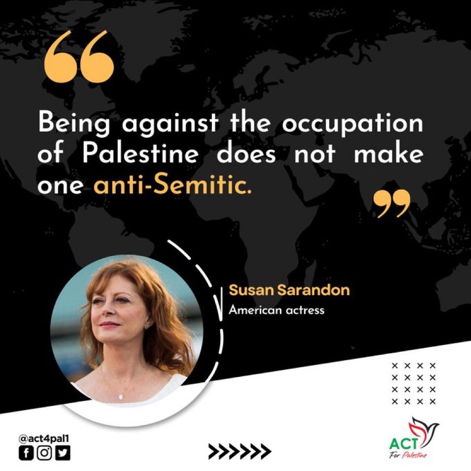 「 #パレスチナ の占領に反対するからといって反ユダヤ主義者になるわけではない。」

#アメリカ人女優@SusanSarandon 
#IsraeliTerrorism 
#IsraeliApartheid