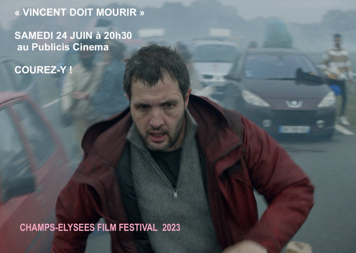 mulderville's tweet photo. Hier, découverte d'un film de genre épatant Vincent doit Mourir de #StéphanCastang au @CEfilmfestival,
Courez à la prochaine projection ce samedi 24 juin à 20h30 au Cinéma Publicis ! #CEFF2023 @CapricciFrance https://t.co/pKmJM13vqb