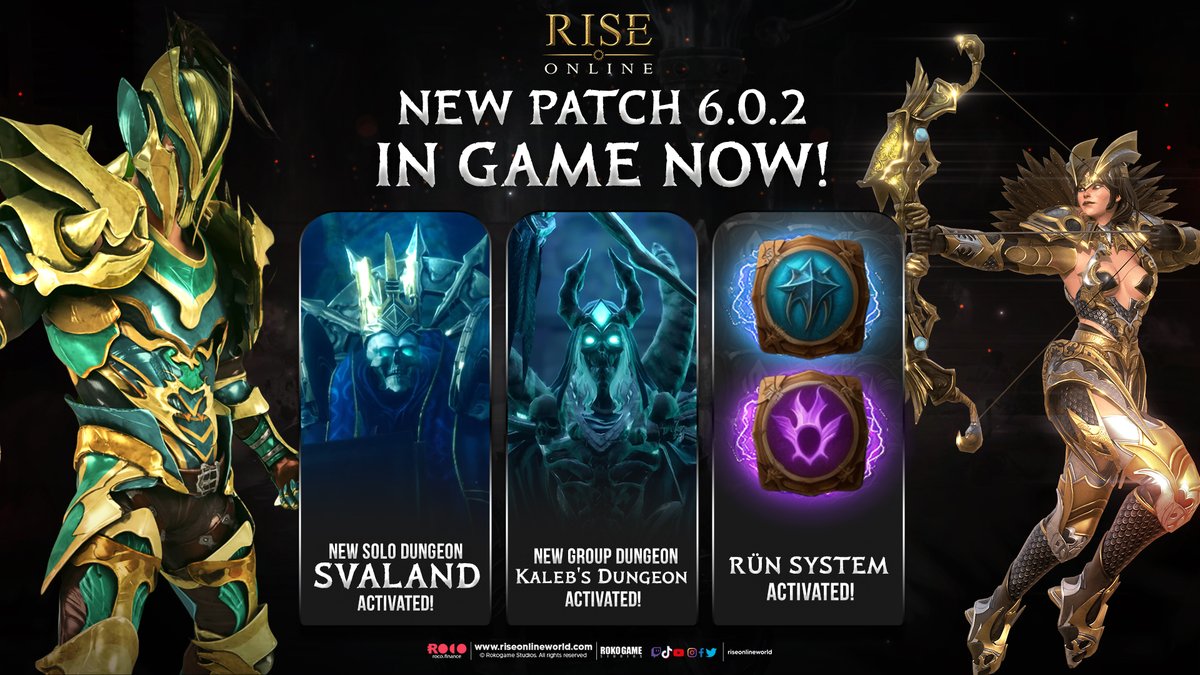 The New Patch is Now Live! ⚔️
 ➡️Solo, Group Dungeon, and Rune System have been activated! #RiseOnlineWorld #MMORPG #play2earn