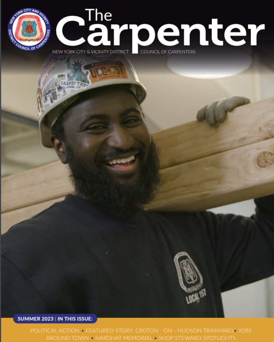 NYC District Council of Carpenters (@carpentersnyc) on Twitter photo Newsflash: The newest edition of The Carpenter magazine is out!! Check out the Spring/summer 2023 issue for our leadership letters, member spotlights, upcoming events, & so much more! The magazine is available on our website & can be accessed here: ow.ly/phr550OUKbB Newsflash: The newest edition of The Carpenter magazine is out!! Check out the Spring/summer 2023 issue for our leadership letters, member spotlights, upcoming events, & so much more! The magazine is available on our website & can be accessed here: ow.ly/phr550OUKbB
