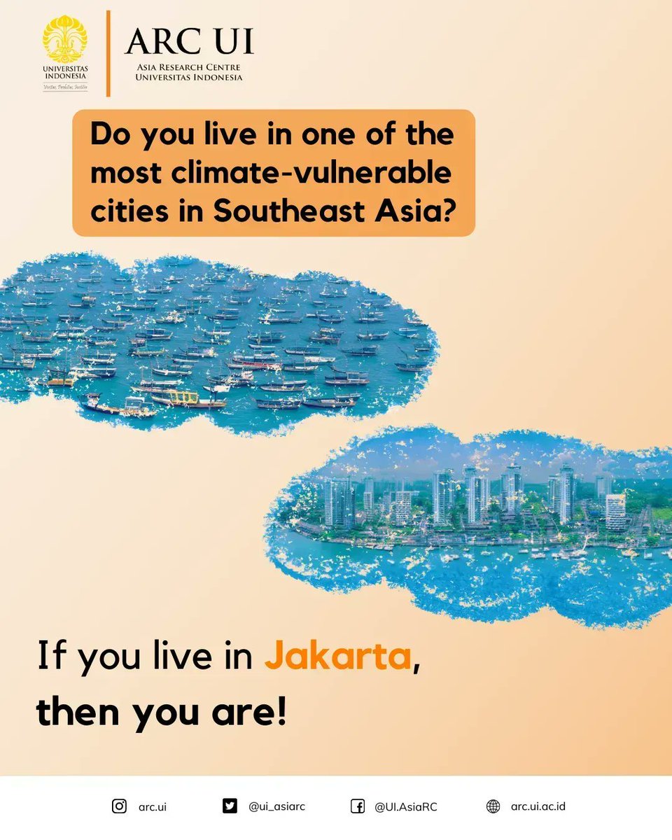 ui_asiarc's tweet photo. Jakarta is celebrating its 496th anniversary today. However, there is more coming– the rising sea levels. As a coastal city, Jakarta is highly vulnerable to the detrimental impacts of climate change, including the looming threat of sea-level rise. https://t.co/HBER6tNPfP