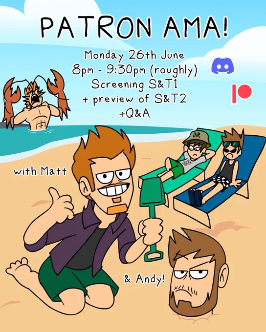 Hey everyone! On Monday 26th June, 8PM UK time, we will be hosting another Patreon-exclusive AMA over on our Discord channel! 🎉  👉To join our Patreon, head over to: patreon.com/Eddsworld