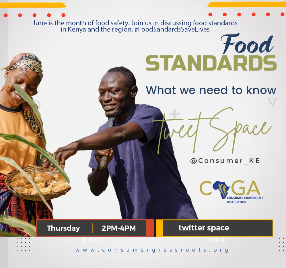 Have you joined the #FoodStandards Twitter space by @Consumers_Kenya? Listen in on matters food systems transformation through standards from farm to table #InvestInFoodSecurity

June is the month of food safety. #NotSafeNotFood @karanjasan @nanodo2001 @Article43Rights