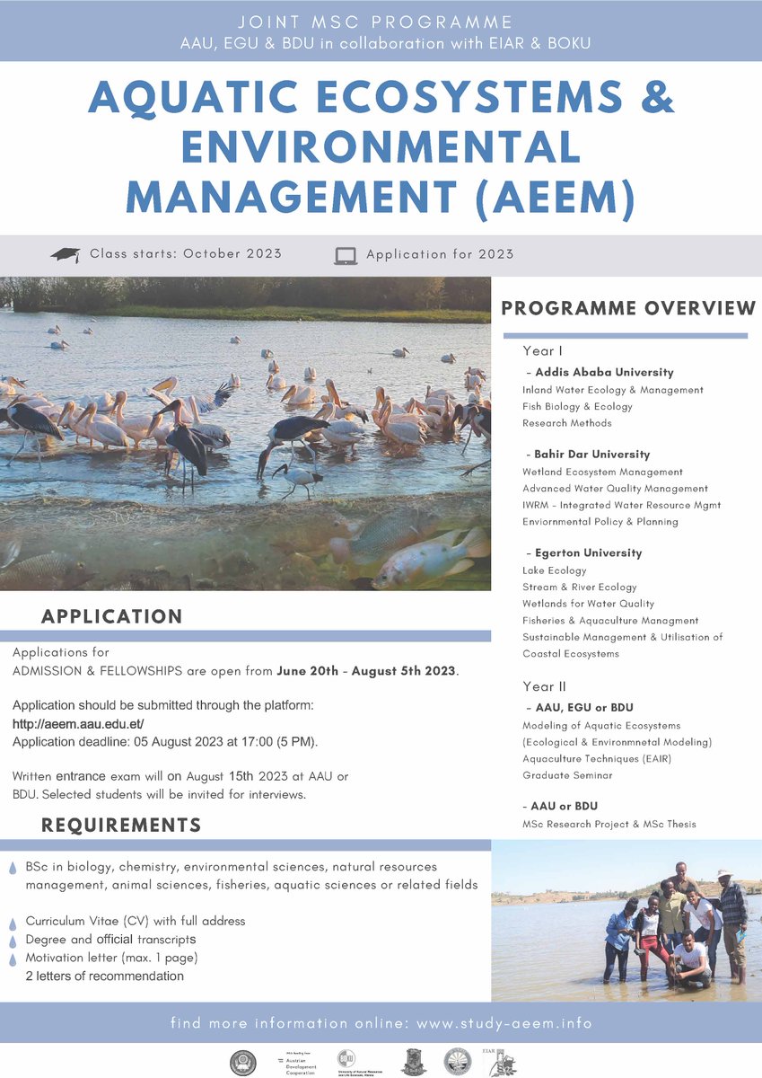 gerold_winkler's tweet photo. 📢 Apply for the International #JointDegree #MasterProgramme in #AquaticEcosystems &amp; #EnvironmentalManagement (AEEM)
💦 #Fellowships available
⏳ Application: 5th August 2023
💡Get more details: https://t.co/uppidswnVo
🤩Apply via: https://t.co/uEBnxRgajk https://t.co/qHy1KNdNNO