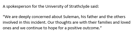 LBCNewsScot's tweet photo. BREAKING: The University of Strathclyde confirms 19 year old Suleman Dawood, one of the 5 on the missing Titan sub, is a student there #HeartNews https://t.co/B1LKmYDmS2
