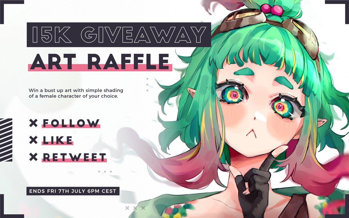 ART RAFFLE 【 15K FOLLOWERS  】

To enter
⚡️ FOLLOW ME 
⚡️ LIKE
⚡️ RETWEET  

Would love to see your OCs in the comments too!

1 winner ⚡️ends 7th July 6pm CEST 

GOOD LUCK and THANK YOU FOR THE SUPPORT 💛

#Giveaway #raffle #artraffle