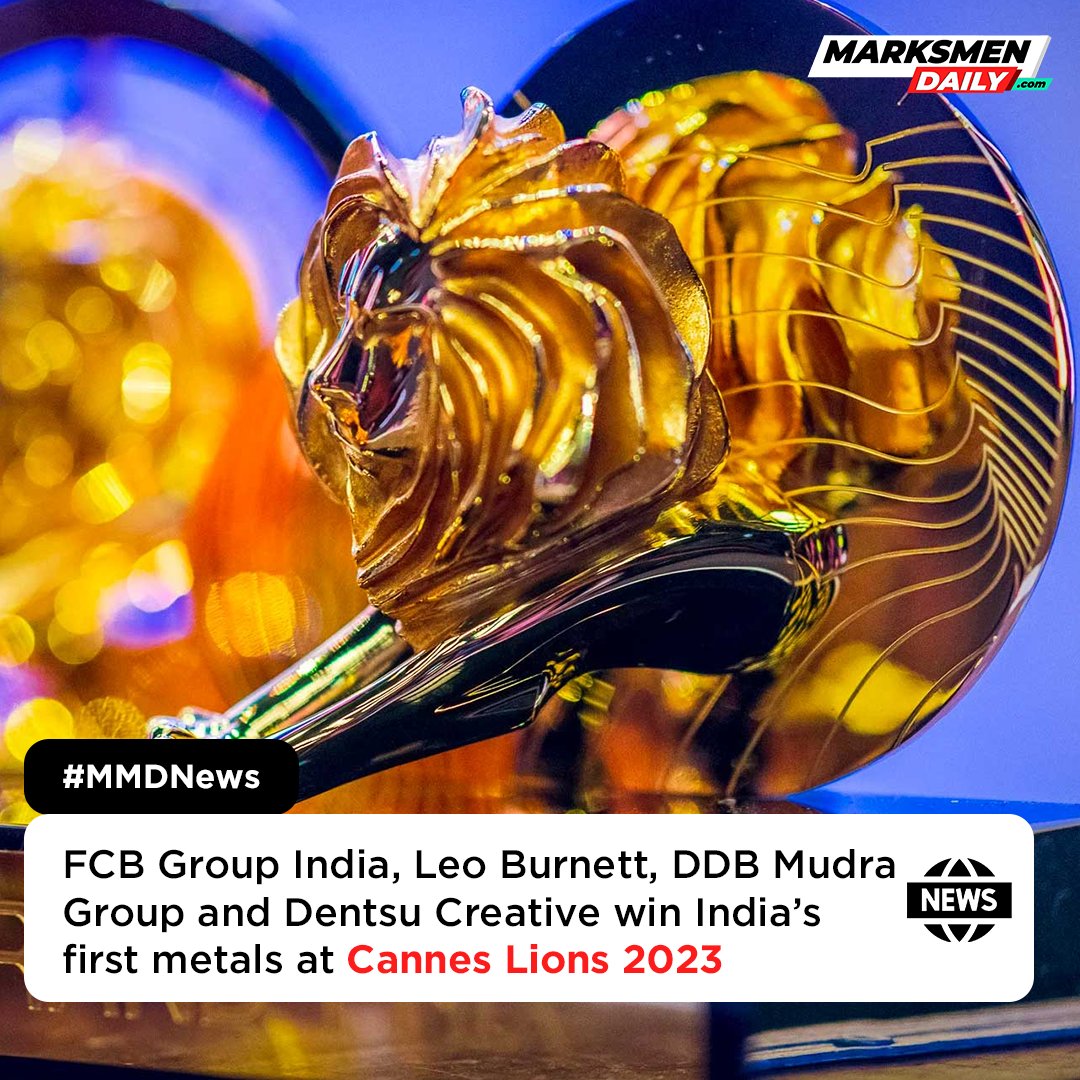 Indian advertising industry triumphed with six metals on #Day2 #CannesLions2023- 1 gold, 3 silver and 2 bronze. 

#FCBGroupIndia won first gold, while #FCBIndia/#FCBKinnect, #FCBInterface and #LeoBurnett bags silver lions. Bronze was bagged by #DentsuCreative & #DDBMudra.