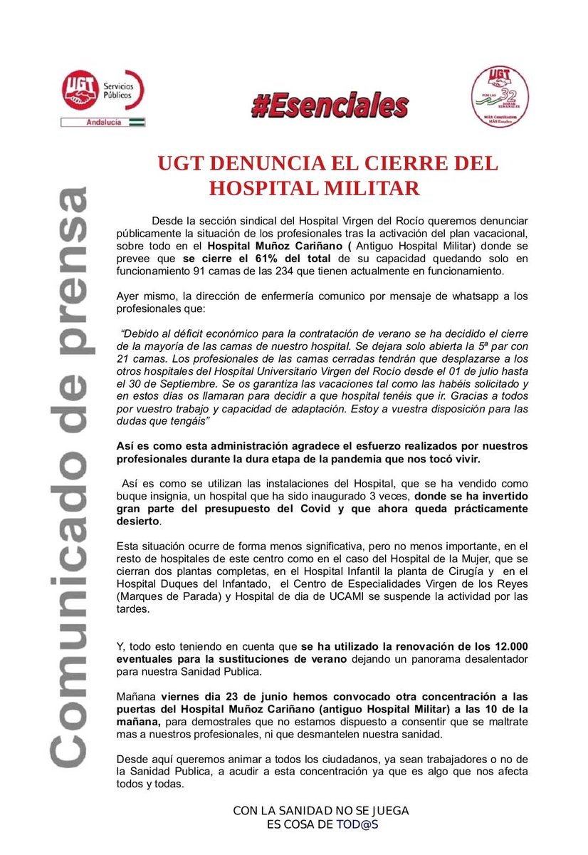 📣📣📣 No al desmantelamiento de la Sanidad Publica 📣📣📣

#ugthuvr #ugtserviciospublicos #UGT #sanidadpublica