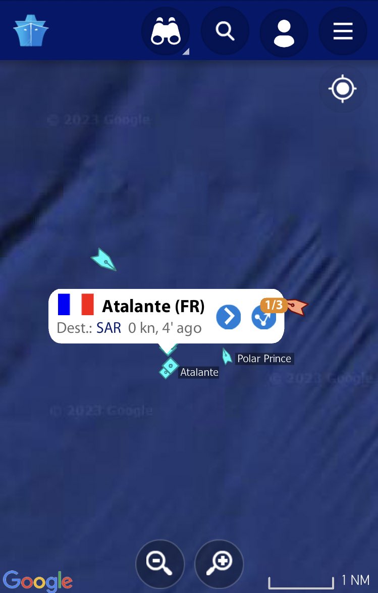 #PolarPrince Acaba de llegar a toda velocidad al punto crítico donde horita mismo estan el Buque Francés #Atalante y #HorizonArctic, donde hace unos momentos acaban de descender los submarinos rescatistas para la búsqueda de #Titan ‼️‼️ #Titanic