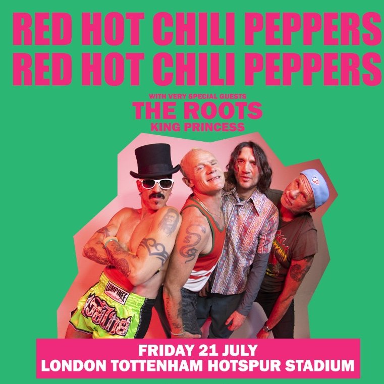 Selling tickets for Red Hot Chili Peppers Live Concert on Friday 21 July at Tottenham Hotspur Stadium, London

DM for tickets

#concerttickets #redhotchilipeppers #musicconcert #livemusic #tottenhamHotspurStadium #london #liveconcert #viagogo #stubhub #theroots #kingprincess