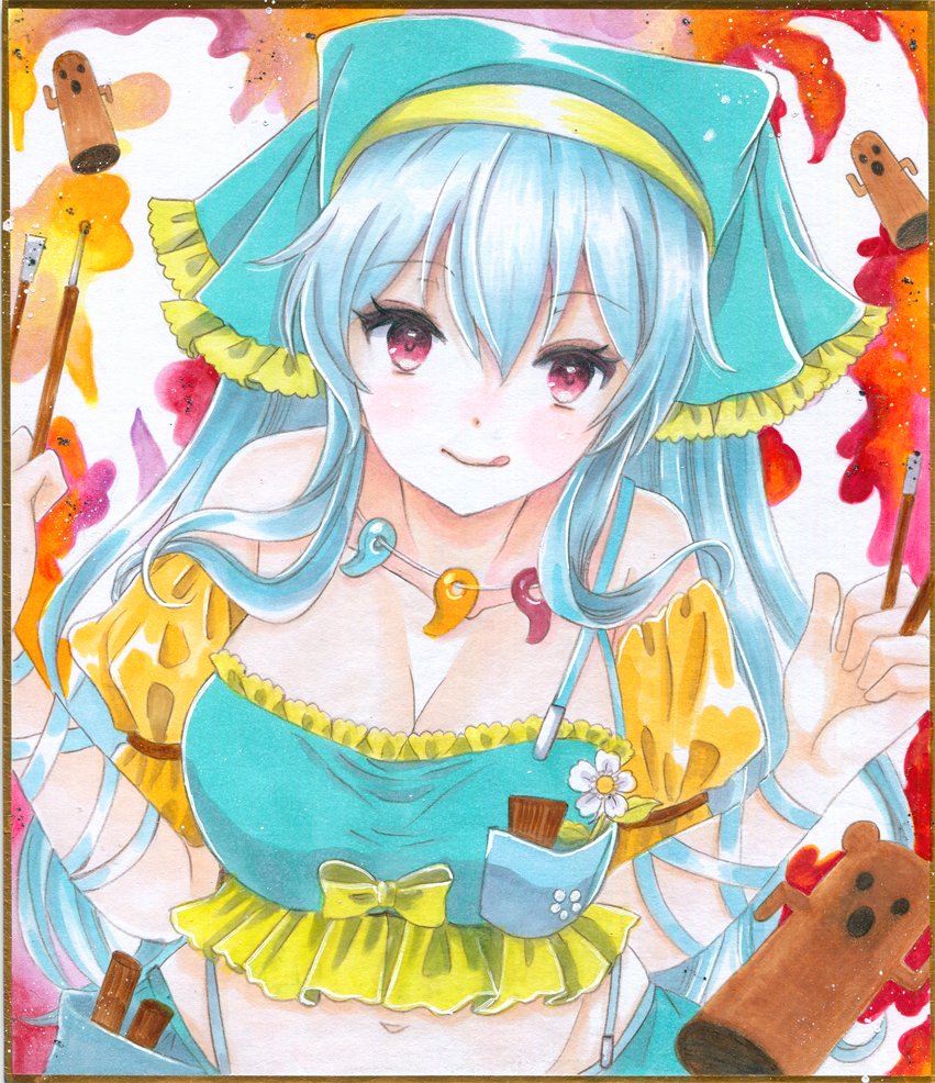 埴安神袿姫 「名華祭で頒布の直筆色紙見本その3 クールビズ袿姫さま中色紙、布都ちゃん小色紙(2」|はじけ☆鈴奈幻想/鈴01▶️例大祭き13aのイラスト