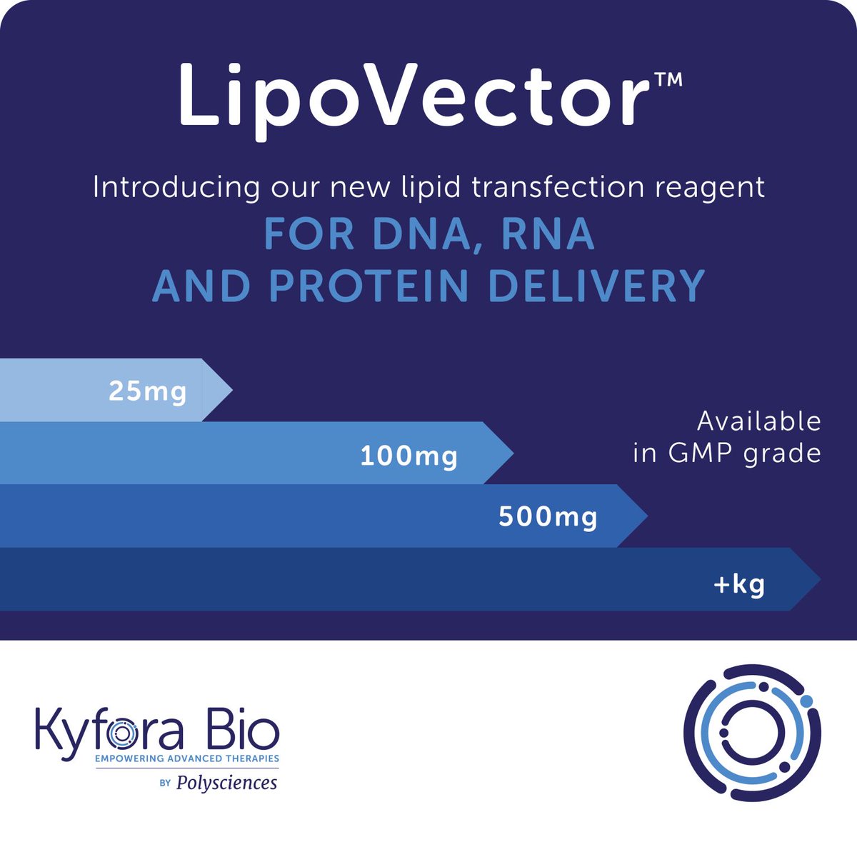 Introducing LipoVector, your go-to lipid transfection reagent! Click on the link to learn more:
polysciences.com/default/lipove… #bioprocessing #celltherapy #genetherapy #lipids