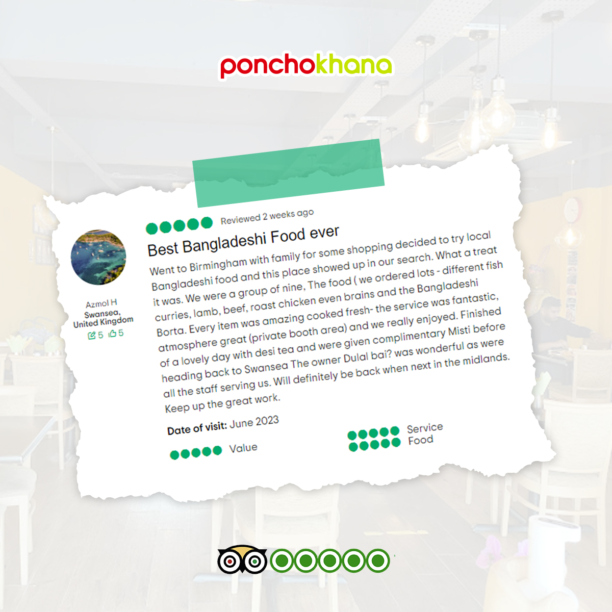 Dear Azmol,

Your honest review has made our day! Thank you for sharing your delightful experience with us! ❤🙏        

#happycustomers #ponchokhana #indian #Birmingham #bestrestaurant #bestchef #ensuressafety