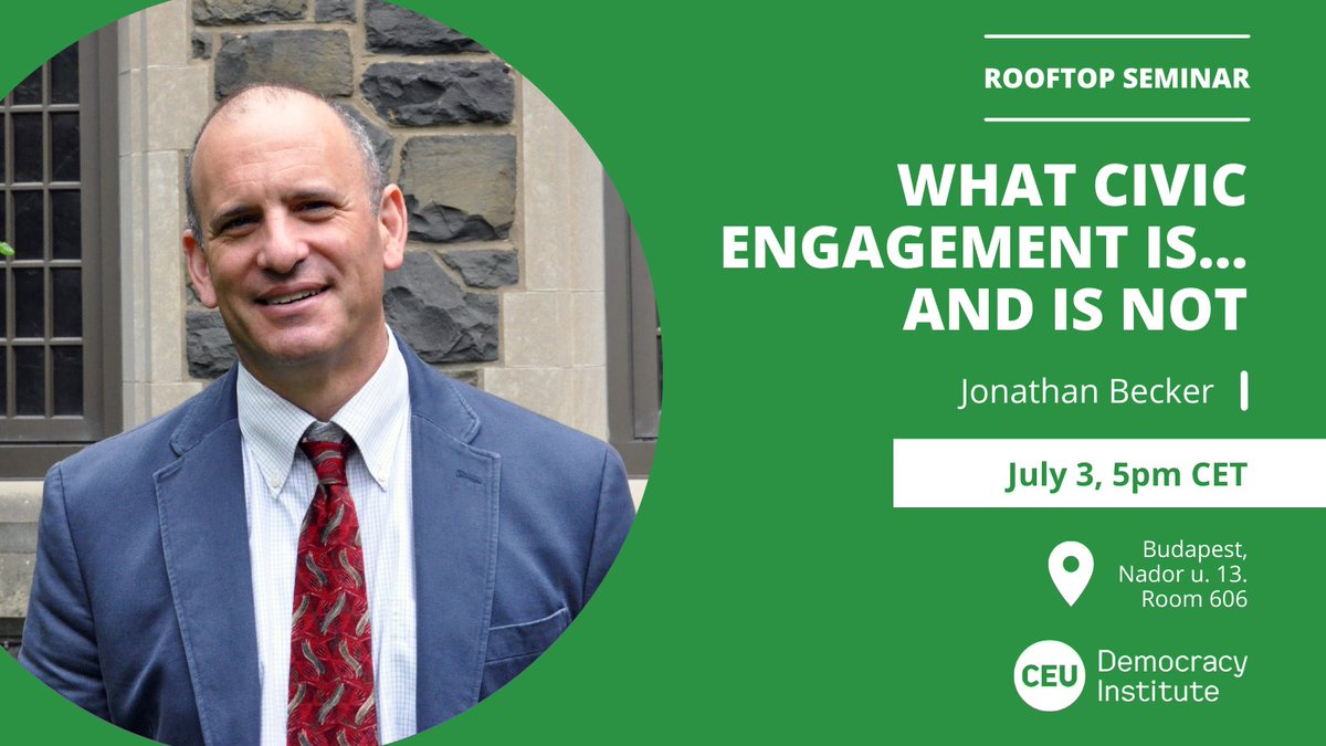 CEU Democracy Institute (@ceudeminst) on Twitter photo Mark your calendar for the next Rooftop Seminar of our De- and Re-Democratization Workgroup!
🗓️ July 3, 5pm CET
📍 Budapest
🗣️ <a href="/JBeckerCCE/">Jonathan Becker</a> (<a href="/BardCollege/">Bard College</a> / <a href="/opensocietyuniv/">Open Society University Network</a>)
🗣️ <a href="/thiamparo/">Thiago Amparo</a>
🗣️ Renata Uitz
Details:
👉t.ly/ZQWI
Registration:
👉t.ly/O2BN6 Mark your calendar for the next Rooftop Seminar of our De- and Re-Democratization Workgroup!
🗓️ July 3, 5pm CET
📍 Budapest
🗣️ <a href="/JBeckerCCE/">Jonathan Becker</a> (<a href="/BardCollege/">Bard College</a> / <a href="/opensocietyuniv/">Open Society University Network</a>)
🗣️ <a href="/thiamparo/">Thiago Amparo</a>
🗣️ Renata Uitz
Details:
👉t.ly/ZQWI
Registration:
👉t.ly/O2BN6