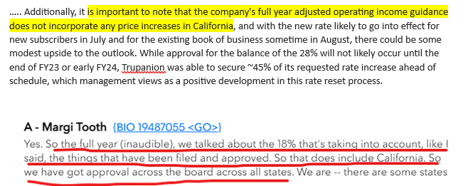 So Canaccord out saying they spoke to mgmt about the CA price issue and that it wasn't in guidance.  Interesting given Margi's comments at Canaccord's own conference in March.  Which one is it?  $TRUP