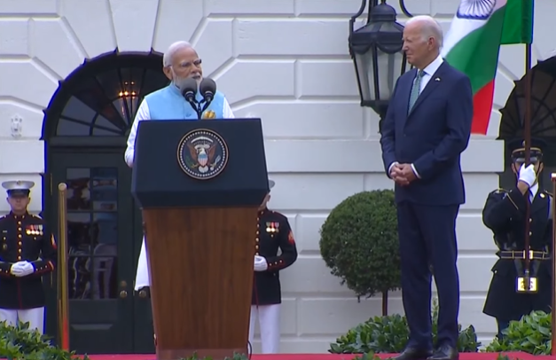 BJP4India's tweet photo. About three decades ago, I came to America as a common man. At that time, I had seen the White House from the outside. After becoming the PM, I've come many times, but today for the first time the doors of the White House have been opened for the Indian-American community in such large numbers.

- PM @narendramodi