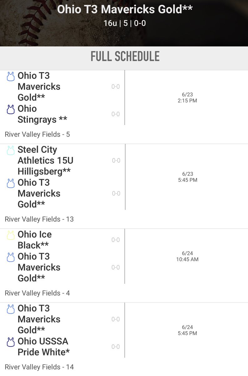 Really looking forward to the Midwest Elite Invite this weekend @ River Valley Baseball for Youth Complex (2250 Harding Hwy E, Marion, OH 43302).  Hope you can make it out to check us out but we’ll also stream live on GC @ Ohio T3 Mavericks Gold 16U!