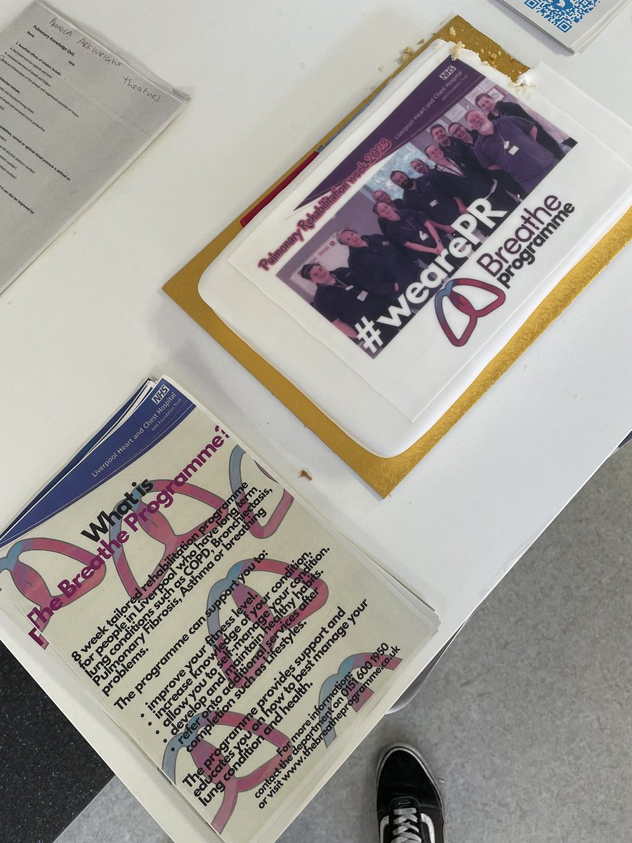 lhchbreathe's tweet photo. another successful morning promoting Breathe in house @lhchft and the cake has gone down well! As has the quiz and information leaflets #prweek2023 #pulmonaryrehabawarenessweek #prworks #thebreatheprogramme https://t.co/S6Uz74KVFo