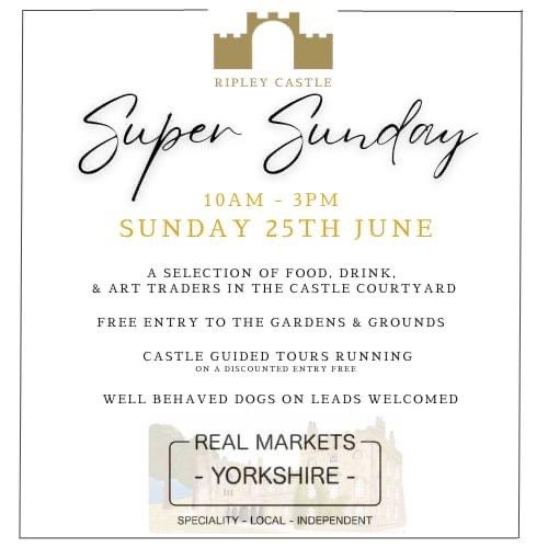 🎪SUPER SUNDAY IS BACK! ☀️

We will be opening our gates again this Sunday for #RealMarketsYorkshire. 

Shop speciality, local and independent stalls and enjoy our beautiful grounds at the same time. 🌳🦌

#Ripley #RipleyCastle #realmarkets #realyorkshiremarkets #harrogate #ripon