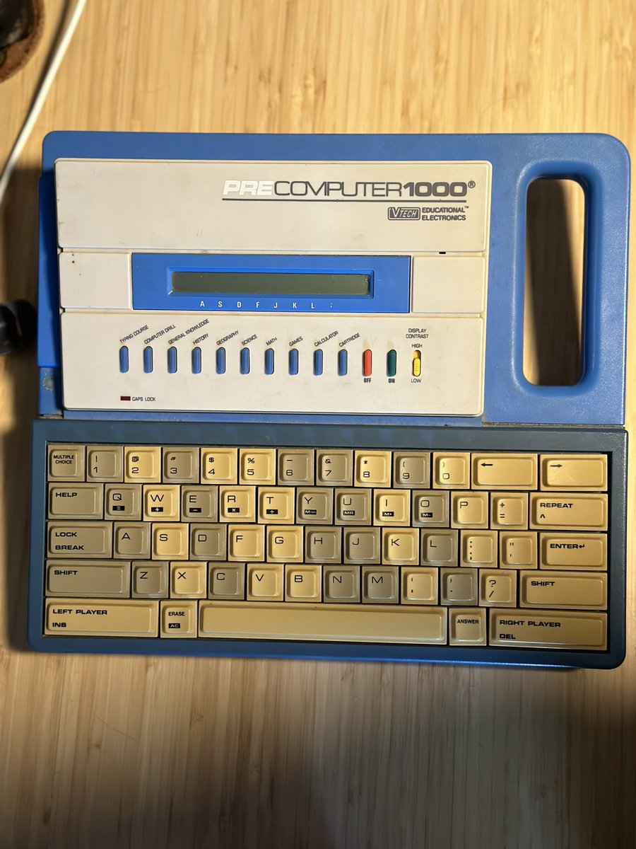 My first “computer”. Love that it even had a contrast switch. Spent a lot of time on this thing when I was a kid. Now I have to find some batteries…