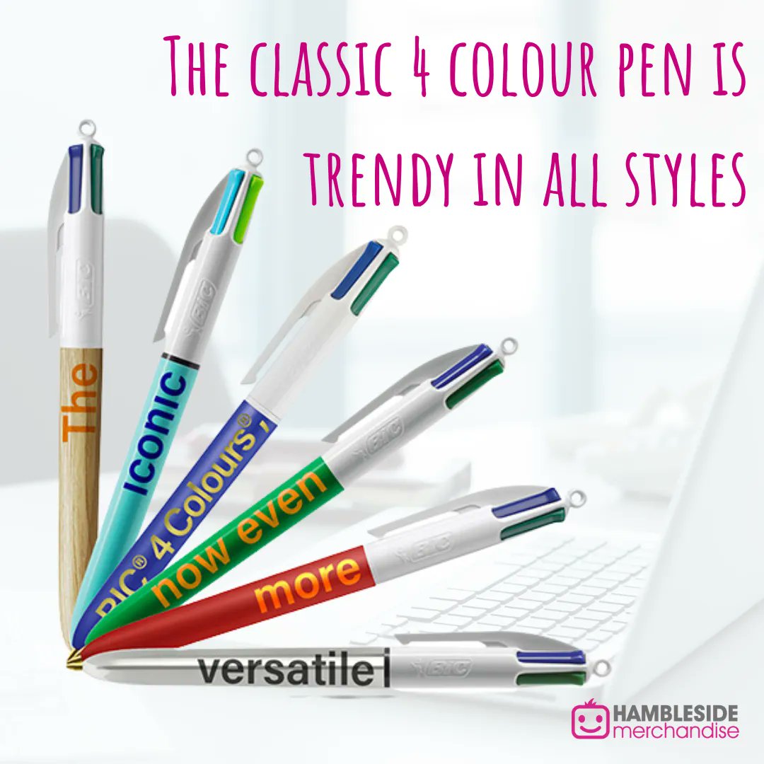 HambMerch's tweet photo. Simple, inventive, and reliable. ✍️ 

Four different ink colours in one: blue, black, red, and green. An icon that's always in fashion! Print in full colour with a large area of almost 360º that can get your branding seen! 

 📩 sales@h-merch.co.uk

#promotionalmerchandise #merch https://t.co/6fCGsRTSj3