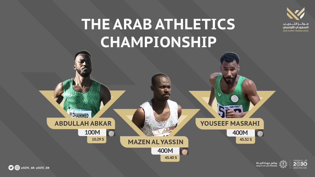 SOTC (@sotc_en) on Twitter photo Non stop medals👏!
#SOTC stars for Athletics added 3 new medals to the #Saudi national team in the Arab Athletics Championship🤩.
<a href="/athleticksa/">ألعاب القوى السعودية</a> Non stop medals👏!
#SOTC stars for Athletics added 3 new medals to the #Saudi national team in the Arab Athletics Championship🤩.
<a href="/athleticksa/">ألعاب القوى السعودية</a>