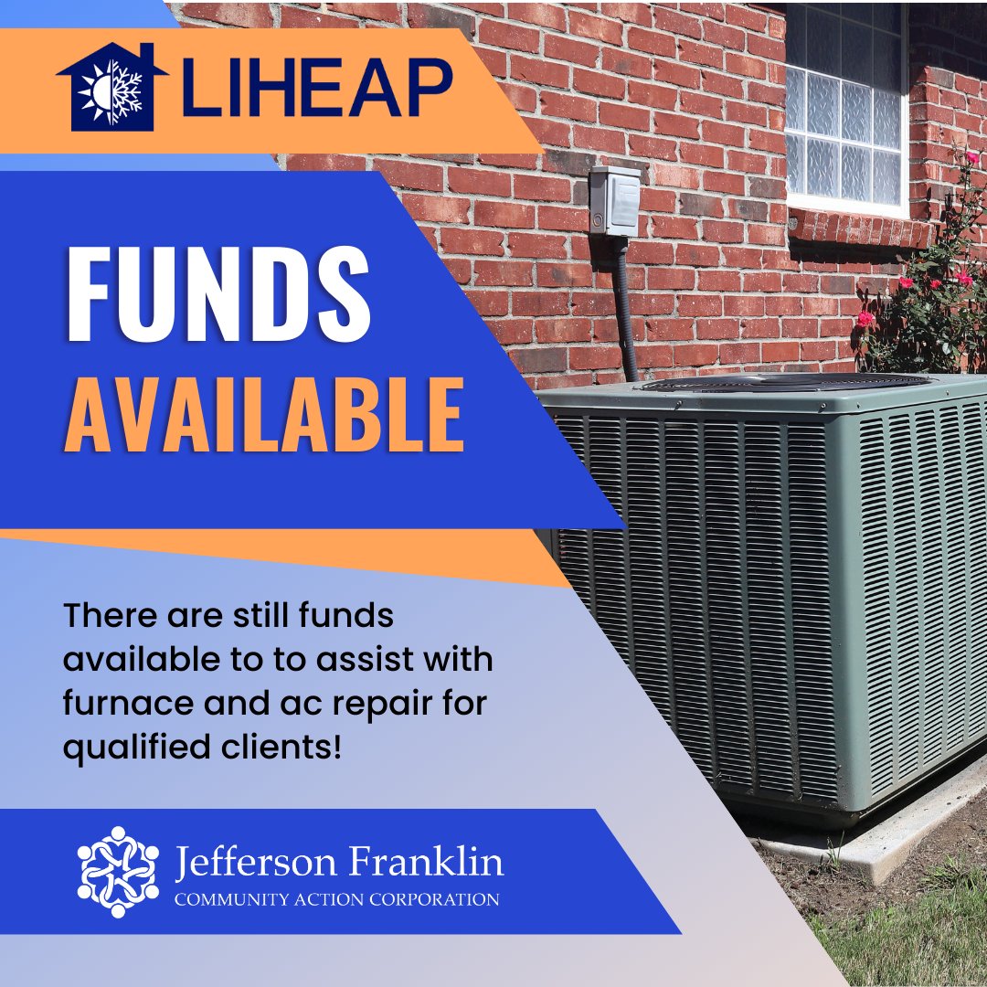 JFCAC_MO's tweet photo. Is your furnace or air conditioner on the fritz? JFCAC's LiHEAP department is here to help. There are funds available to help get your unit fixed! This is available for new and existing clients. Go to https://t.co/7vZ1gwx0HA to get started. https://t.co/A9lGGpywFz