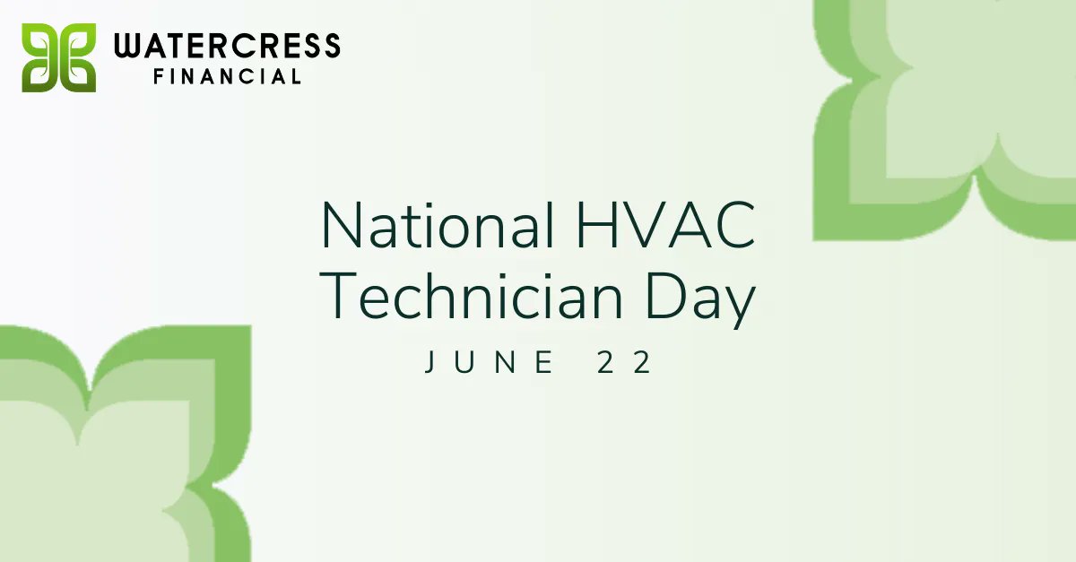 WatercressFin's tweet photo. June 22nd is a day to thank your HVAC technician! Watercress Financial recognizes and appreciates the work of these essential professionals.

https://t.co/V9bghkVl3F

#nationalhvactechday #hvac #contractors #technicians #homeimprovement https://t.co/hCgmhUsK11