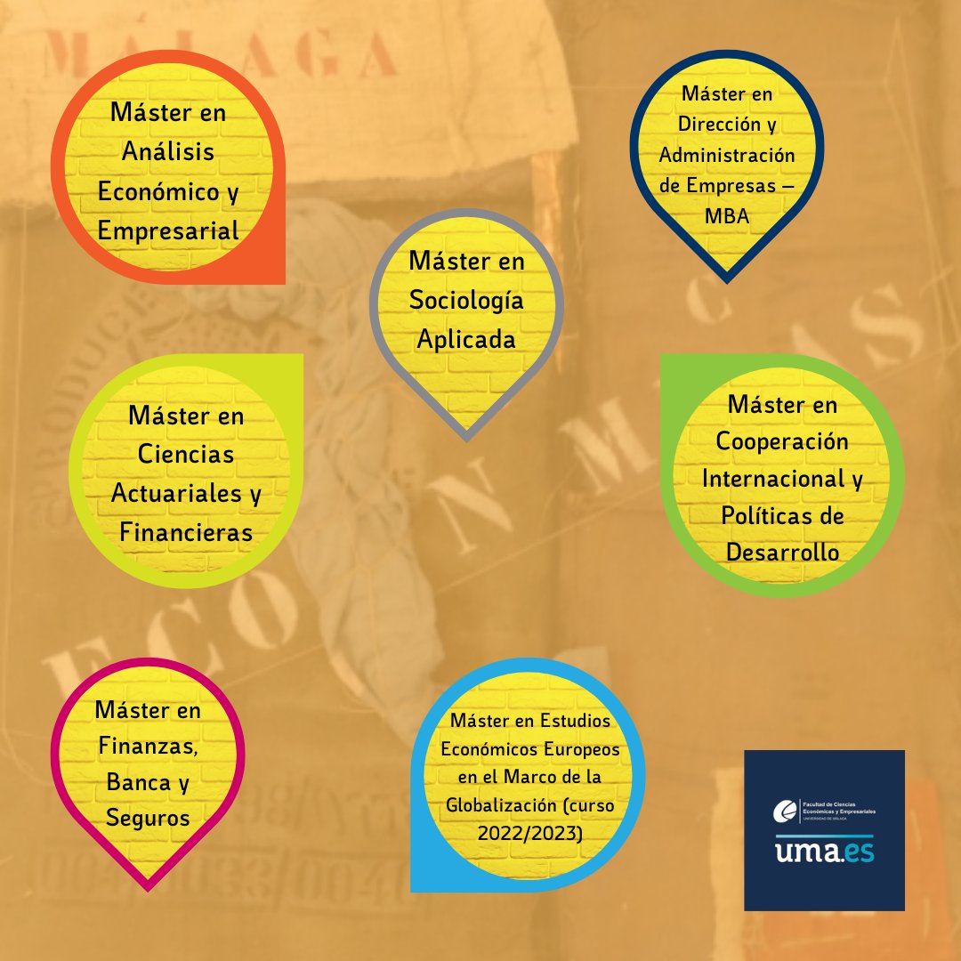 economicasUMA's tweet photo. Oferta de #masteres oficiales de la Facultad de Ciencias Económicas y Empresariales de la Universidad de Málaga.
¿Conoces la oferta de nuestra  Facultad? ¡No dudes en echarle un vistazo en nuestra web!  https://t.co/9ObqxhV4pq
Plazo de solicitudes: del 23 junio al 5 julio 2023. https://t.co/YClzT8kdUa