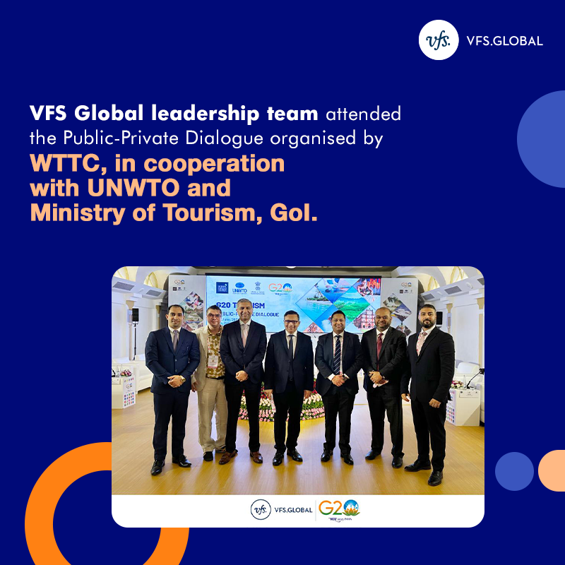 VFSGlobal's tweet photo. VFS Global leadership team led by Zubin Karkaria, our Founder and CEO, participated in a Public-private Dialogue organised by the World Travel and Tourism Council (WTTC) at the G20 Ministerial Meeting in Goa, India. The session highlighted the opportunities and challenges in the travel and tourism industry along with the pillars of sustainable tourism and the means to maximise the industry’s potential while recognising its significant contribution to the global economy.