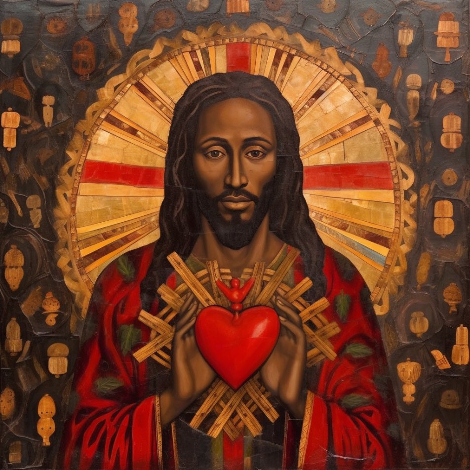“O Jesus, set my heart where yours is, and may it burn with a love like yours“ (Image: Virginia S. Benedicte) #SacredHeartOfJesus