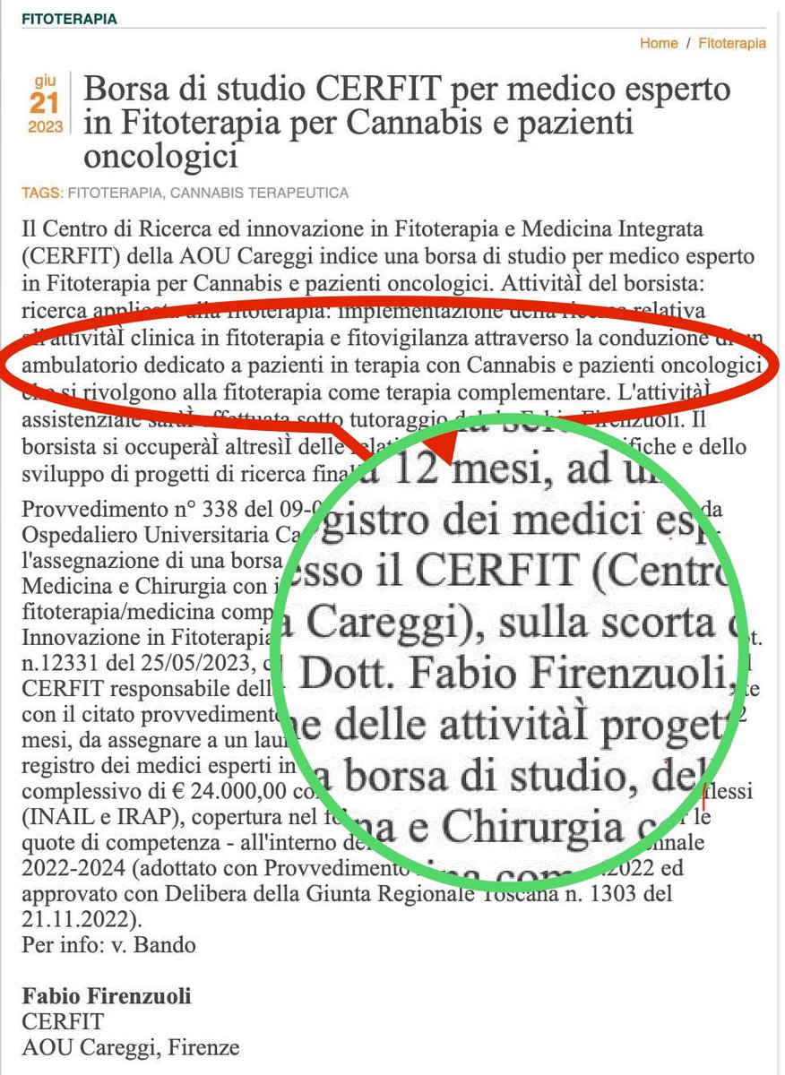 🪀🩺💊🎋☄️#FitoterapiaClinica  #opportunità per #lavorare, #ricercare e… #imparare! Al #CERFIT di #CAREGGI con #Cannabis e non solo… 
📭 Bando nel sito di #Careggi.