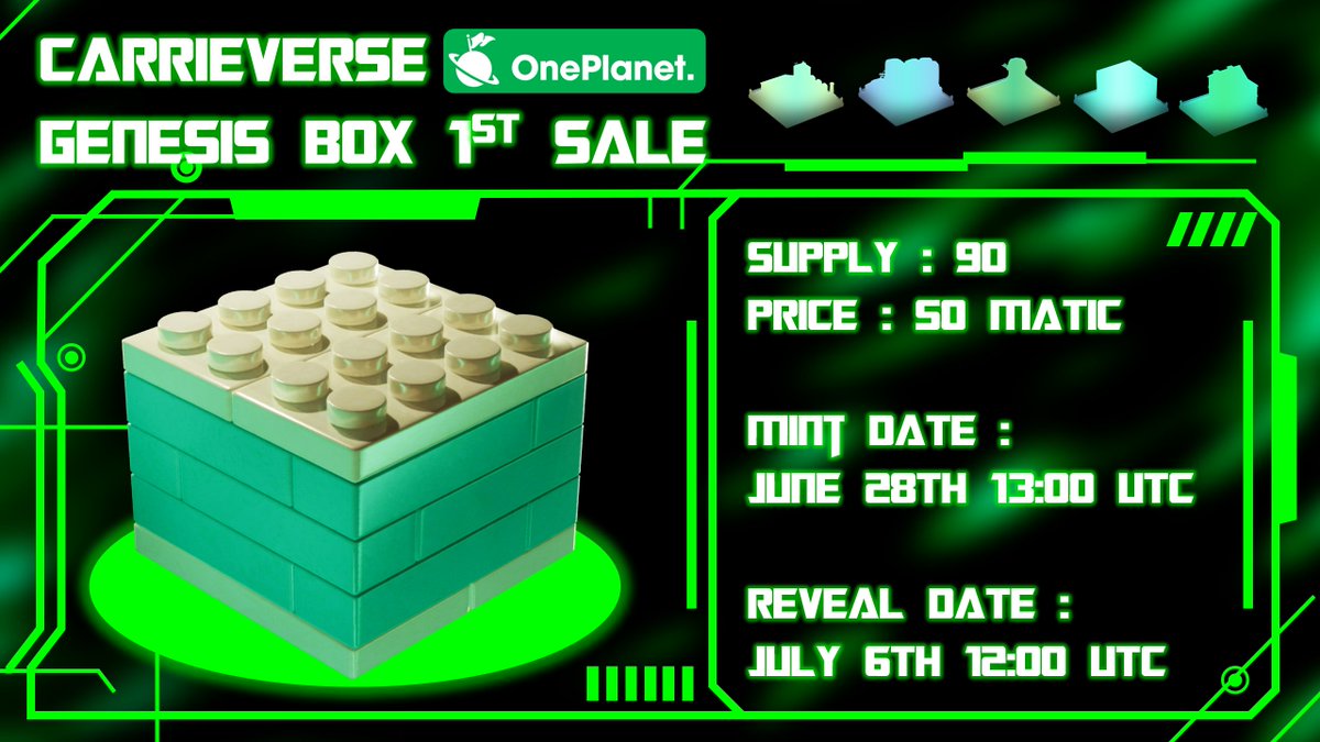 CarrieVerseNFT's tweet photo. 📦Genesis Box 1st Sale on @OnePlanet_NFT
 
Genesis Box will be the first and special edition of the Carrieverse Land NFTs🌍

Click for details: https://t.co/pMhUr3d1vO