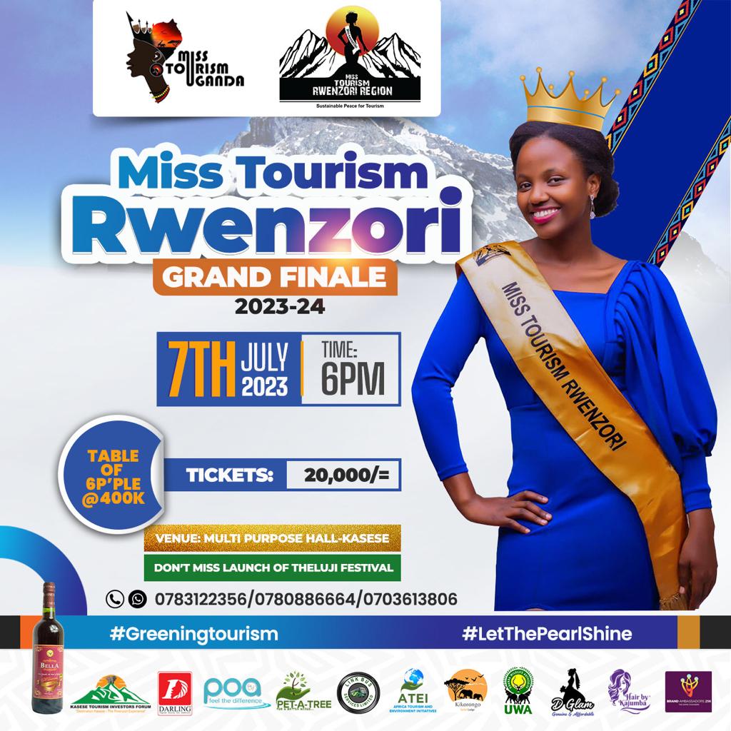 The Clock is Ticking for #MissTourismRwenzori Crowning Ceremony. Join us at the Multipurpose Hall-Kasese as we witness the crowning of our extraordinary beauty queen.

📍 Venue: Multipurpose Hall-Kasese
🗓 Date: Friday, 7th July
⏰ Time: [Insert Time]
🌿 Theme: #GreeningTourism