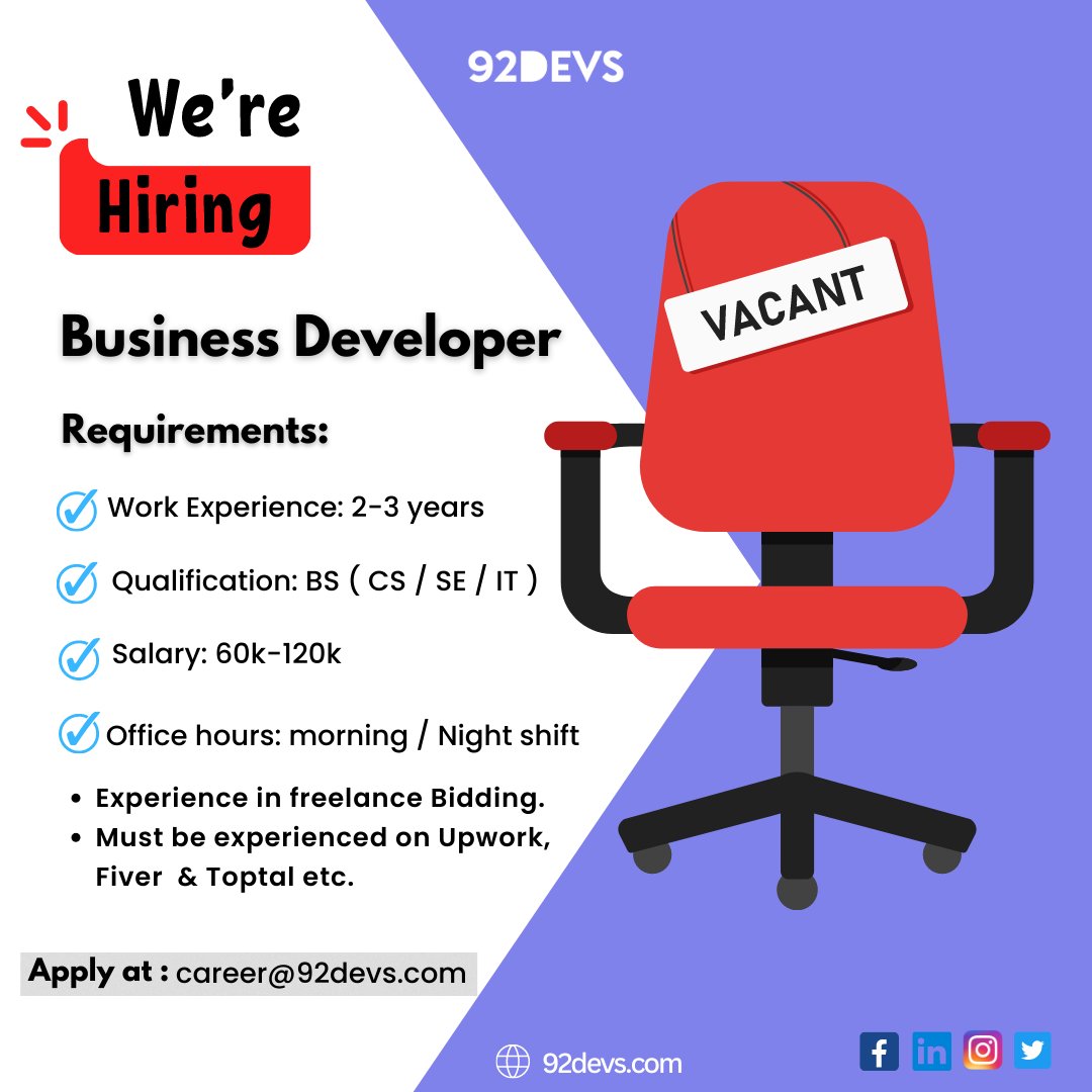 92devs's tweet photo. #92devs #hiringdevelopers #joinourteam #wearehiring #hirebusinessdeveloper #hiring #career #cv #hiringalerts #businessdevelopment #businessdevelopmentmanager #smallbusinessdevelopment #businessdevelopmentexecutive #businessdevelopmentcoach #newbusinessdevelopment https://t.co/s9pUPctDIF