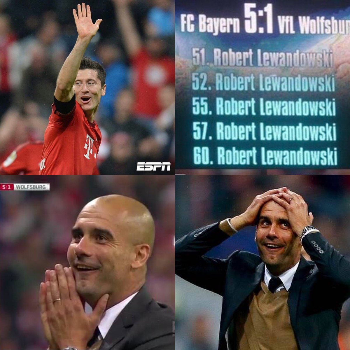 Lewandowski scoring 5 goals in 9 minutes