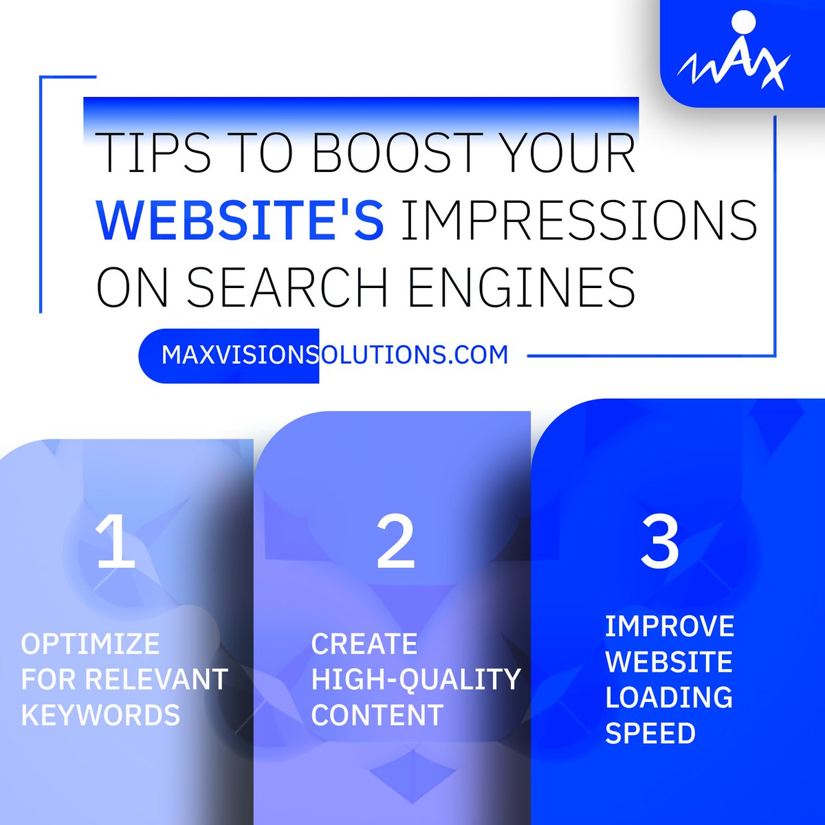 MVisionSolution's tweet photo. Effective Tips to Boost Your Website's Impressions on Search Engines

1. Optimize for Relevant Keywords
2. Create High-Quality Content
3. Improve Website Loading Speed
#SEOtips #KeywordOptimization #ContentMarketing #WebsiteOptimization #UserExperience #WebsiteLoadingSpeed #MVS https://t.co/r99V5V7vlY