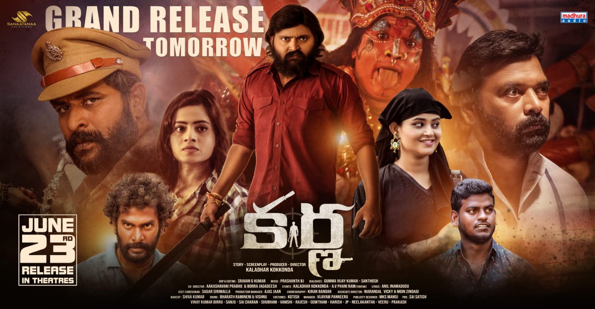 vamsikaka's tweet photo. The massive action entertainer #Karna releasing in theatres tomorrow
Book your tickets here:
https://t.co/PKU2BlebSQ
#kaladhar #ajasjaan #ajaysannapu #anil #Asmasyed #prashanthbj #karnamovie
@MadhuraAudio
@PROSaiSatish
#KarnaReleasingOnJune23 https://t.co/X9AMXvcskd