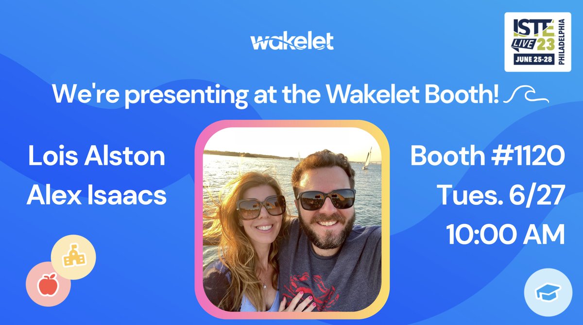 💙@mr_isaacs_math & I are 🥳 to share all the different ways we use @wakelet at their #ISTELive booth #1120 on Tues. 6/27 at 10:00 AM! 🌊🏄‍♀️ We hope to see you there! 

#WakeletWave #ISTEChat #LBTogetherWeCan #edtech #teachertwitter #create 

@TxTechChick @RyanMcGTech @J4jammy