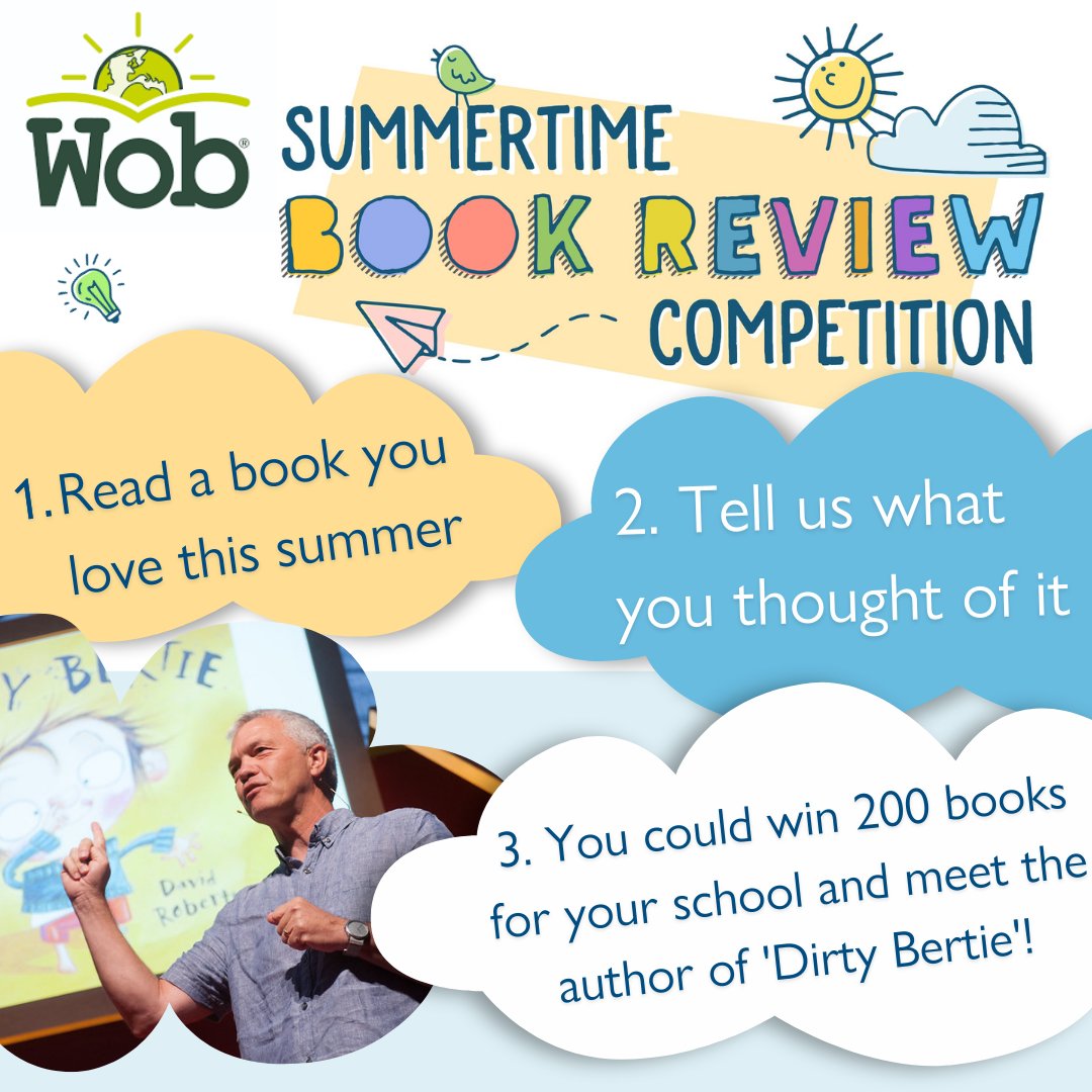 Schoolreaders's tweet photo. We want children to read this summer! 📖

Enter the #SummertimeBookReview Competition, and they could win a chat with 'Dirty Bertie' author Alan MacDonald &amp; 200 books for the library + a £25 book voucher💙

https://t.co/31QPpjx2Sy
#BookReviewComp #SummertimeReading #PrimarySchool https://t.co/ZS244PdUwN
