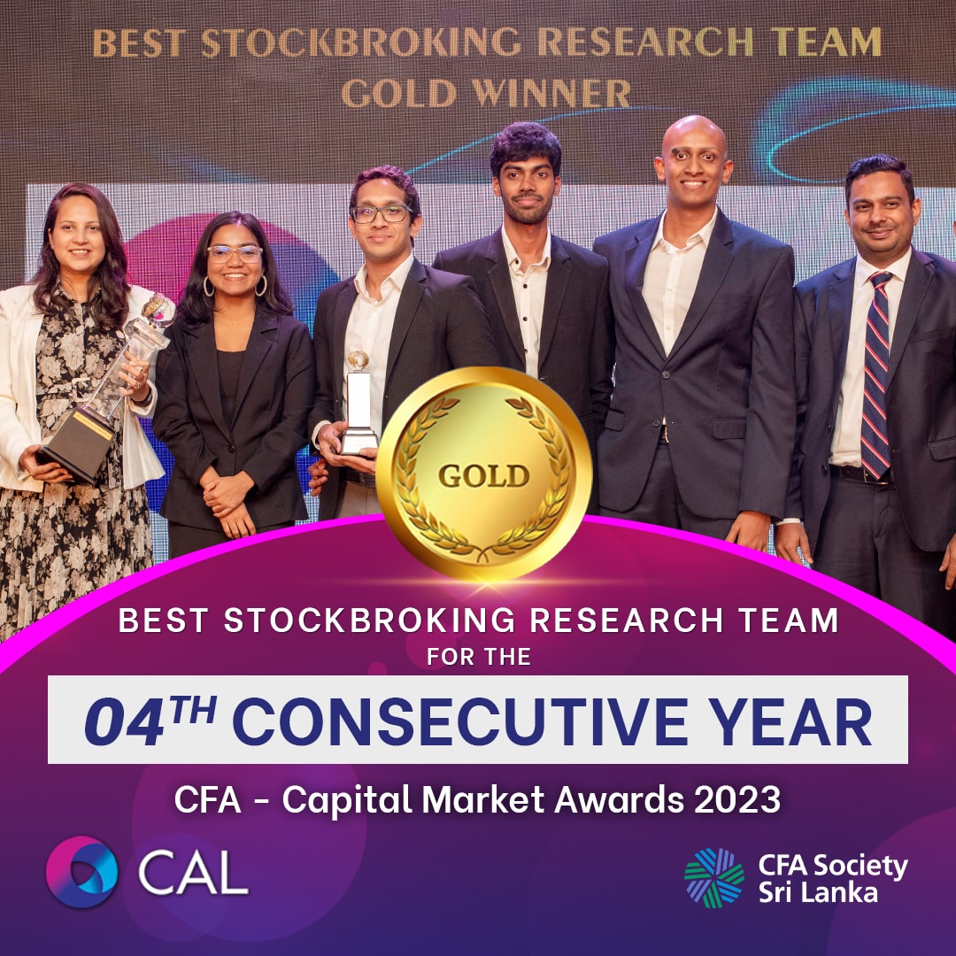 Honored to be Named 'Best Stockbroking Research Team' at CFA Capital Market Awards 2023! 🎉

Thank You to Our Amazing Customers for Their Unwavering Support! 

#CAL #AwardWinners #Grateful #ResearchExcellence