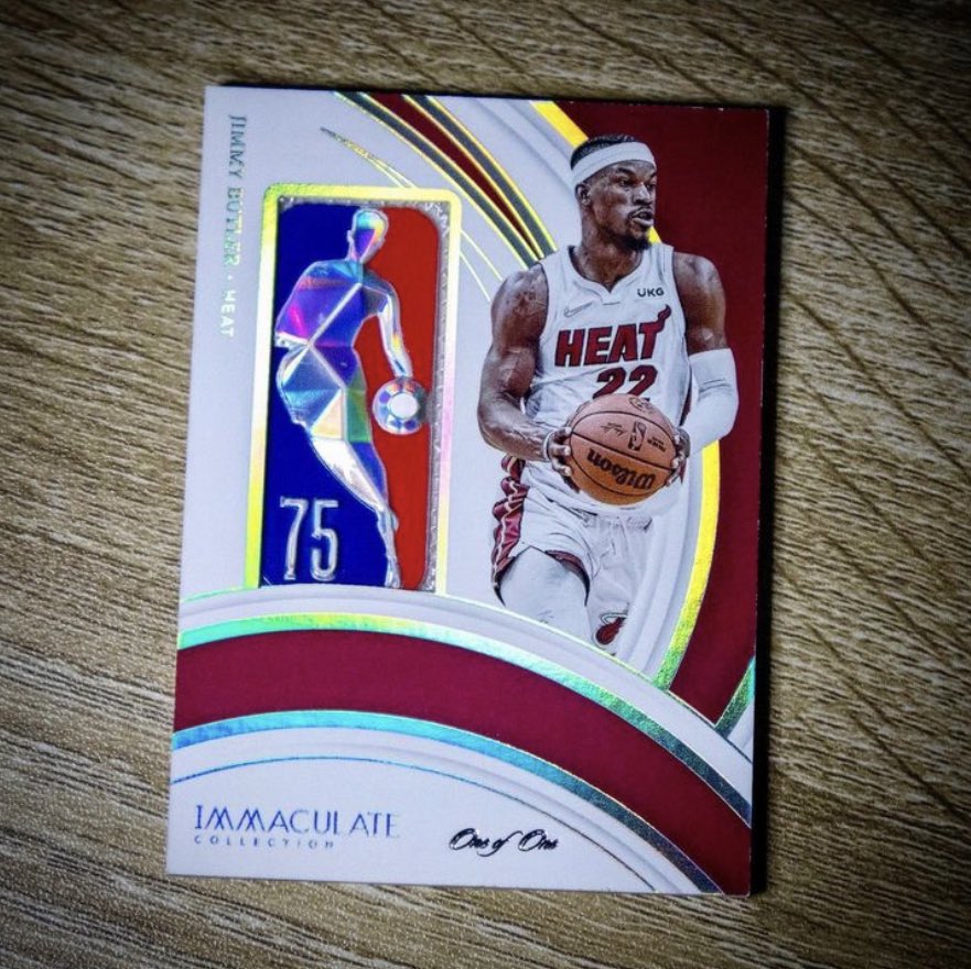2021-22 Panini Immaculate 75th Anniversary
Jimmy Butler One Of One Logoman!!
From one of the best Miami Heat PCs out there @cardboardwelove !!